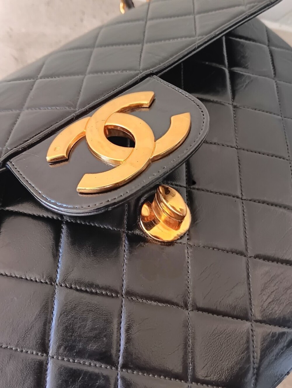 Chanel Vintage Jumbo Classic Flap Black Lambskin 24K Gold ✨ COA - Picture 13 of 15